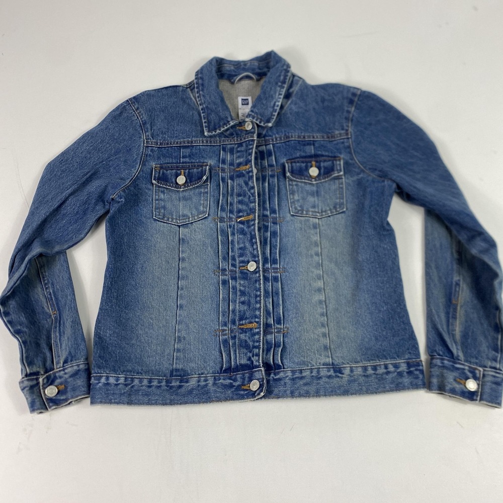 Gap Factory Jacket Mens Large Blue Denim Bomber Button Front Unlined Casual